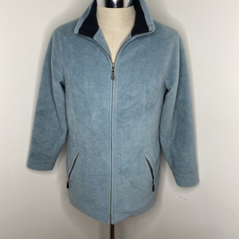 LL Bean Fleece Jacket Womens Sz M P Green Zip Front Coat Zip Pockets Lined